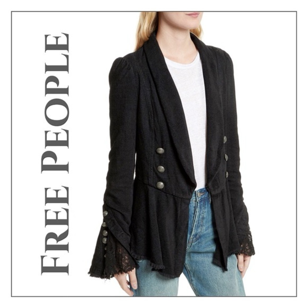 Free People Black Corduroy Throwback Blazer Size L